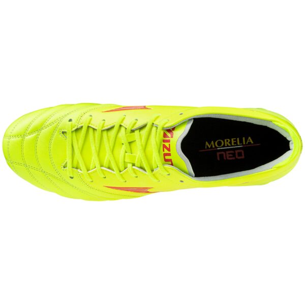 Morelia Neo IV Elite FG Firm Ground KL Soccer Cleat, Safety Yellow/Fiery Coral - Image 4