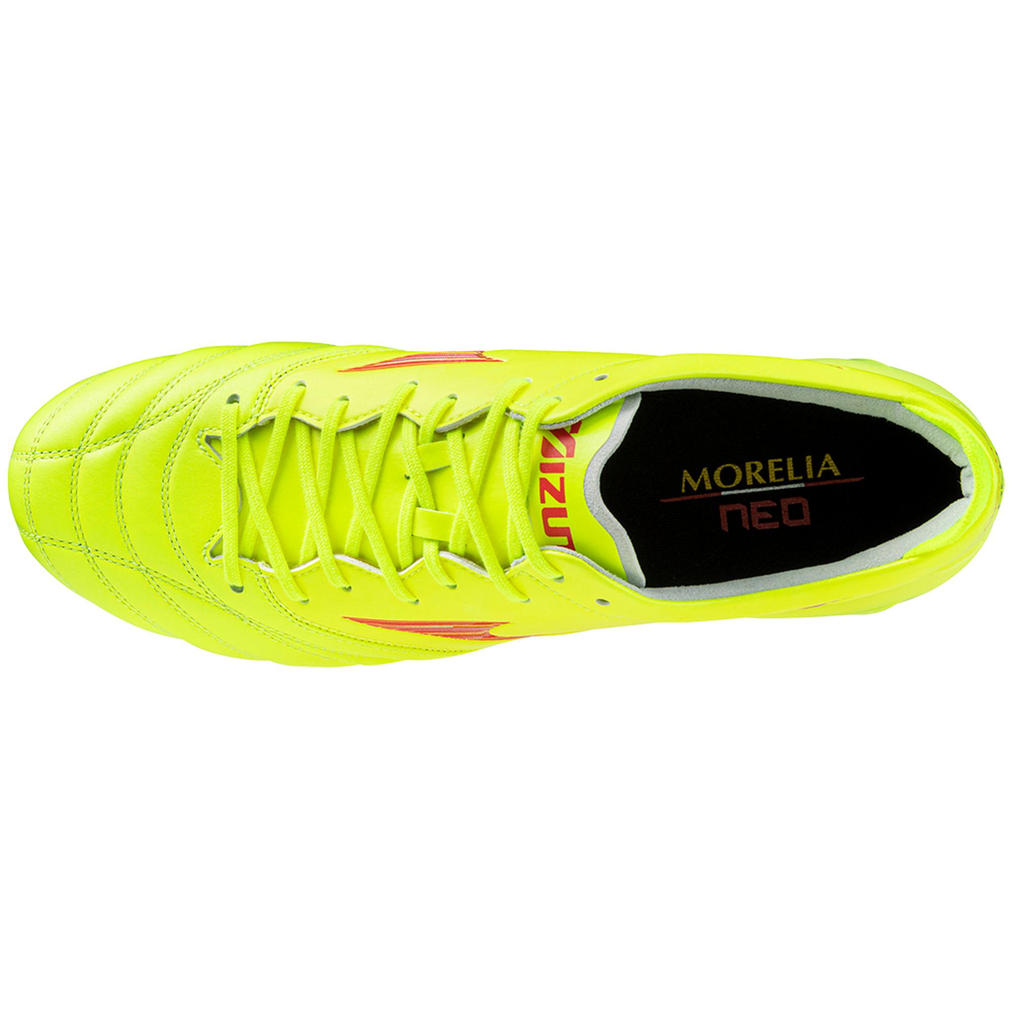 Morelia Neo IV Elite FG Firm Ground KL Soccer Cleat, Safety Yellow/Fiery Coral - Image 4