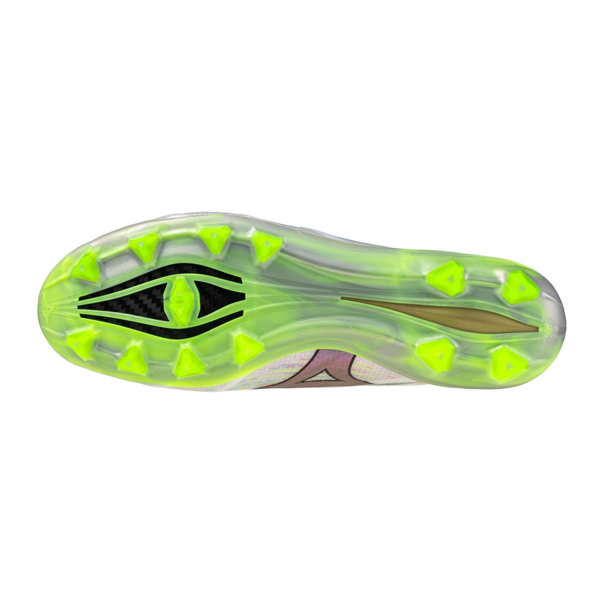 Mizuno Alpha II Elite FG Firm Ground Soccer Cleat, White/Neon Green - Image 2